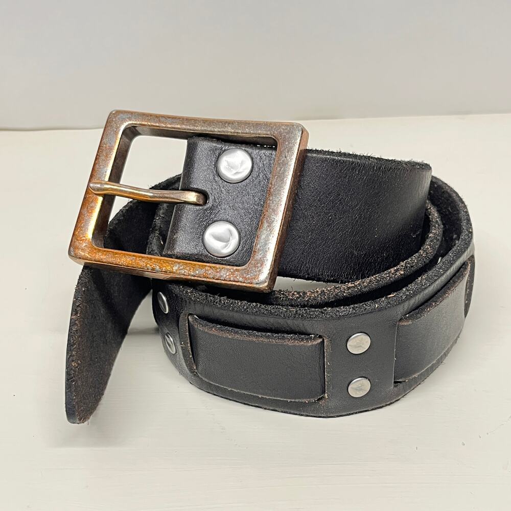 Lucky Brand Woven Black Leather Metal Studs Belt Size 32